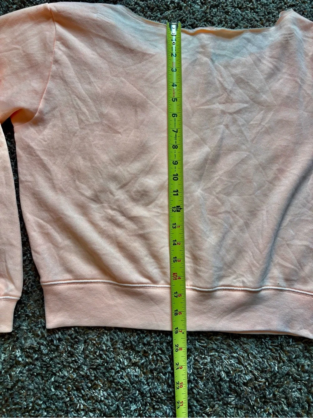 PINK Victoria's Secret Pink/Peach Off-Shoulder Logo Cropped Sweatshirt Size Med - Picture 7 of 7